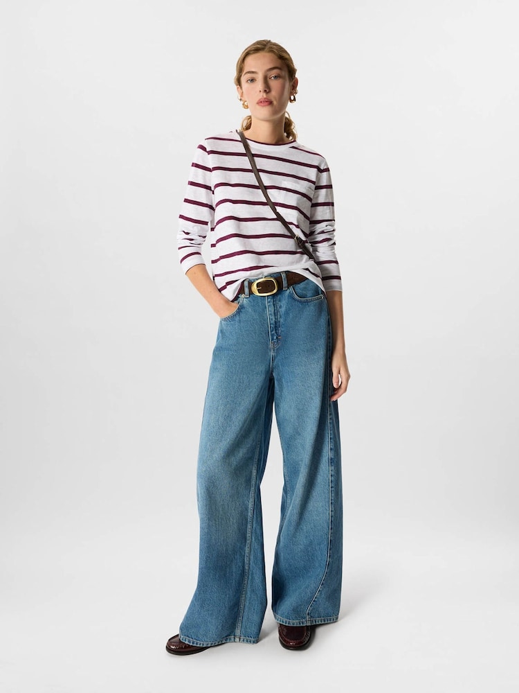 Whistles Red Stripe Crew Neck Pocket Top - Image 2 of 7