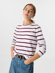 Whistles Red Stripe Crew Neck Pocket Top - Image 3 of 7