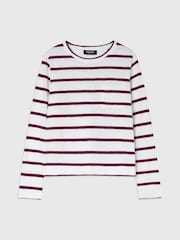 Whistles Red Stripe Crew Neck Pocket Top - Image 6 of 7