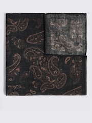 MOSS Dark Green Bottinelli Wool Paisley Pocket Square - Image 1 of 2