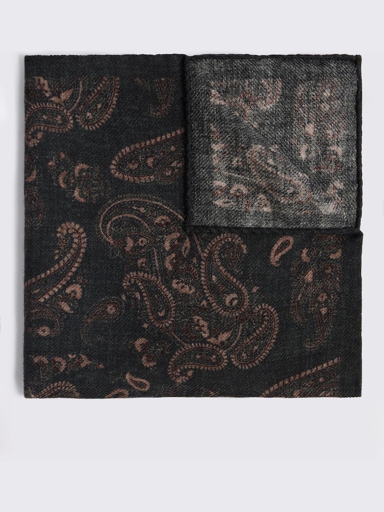 MOSS Dark Green Bottinelli Wool Paisley Pocket Square - Image 1 of 2 MOSS Dark Green Bottinelli Wool Paisley Pocket Square - Image 1 of 2
