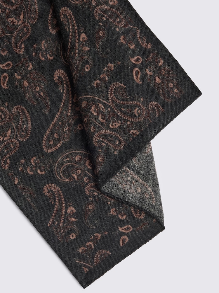 MOSS Dark Green Bottinelli Wool Paisley Pocket Square - Image 2 of 2 MOSS Dark Green Bottinelli Wool Paisley Pocket Square - Image 2 of 2