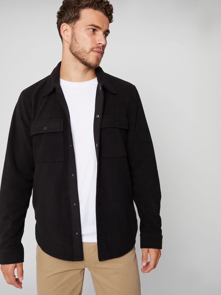 Threadbare Black Microfleece Shacket - Image 1 of 4