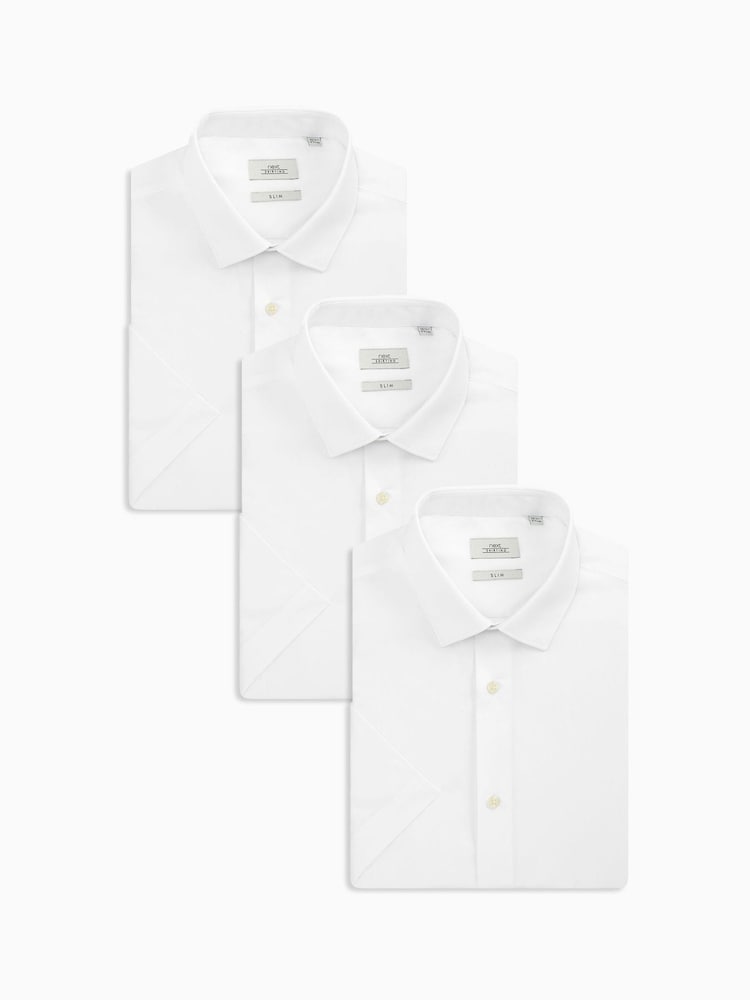 Белый - Зауженный крой - Easy Care Short Sleeve Smart Shirts 3 Pack - Изображение 1 из 7
