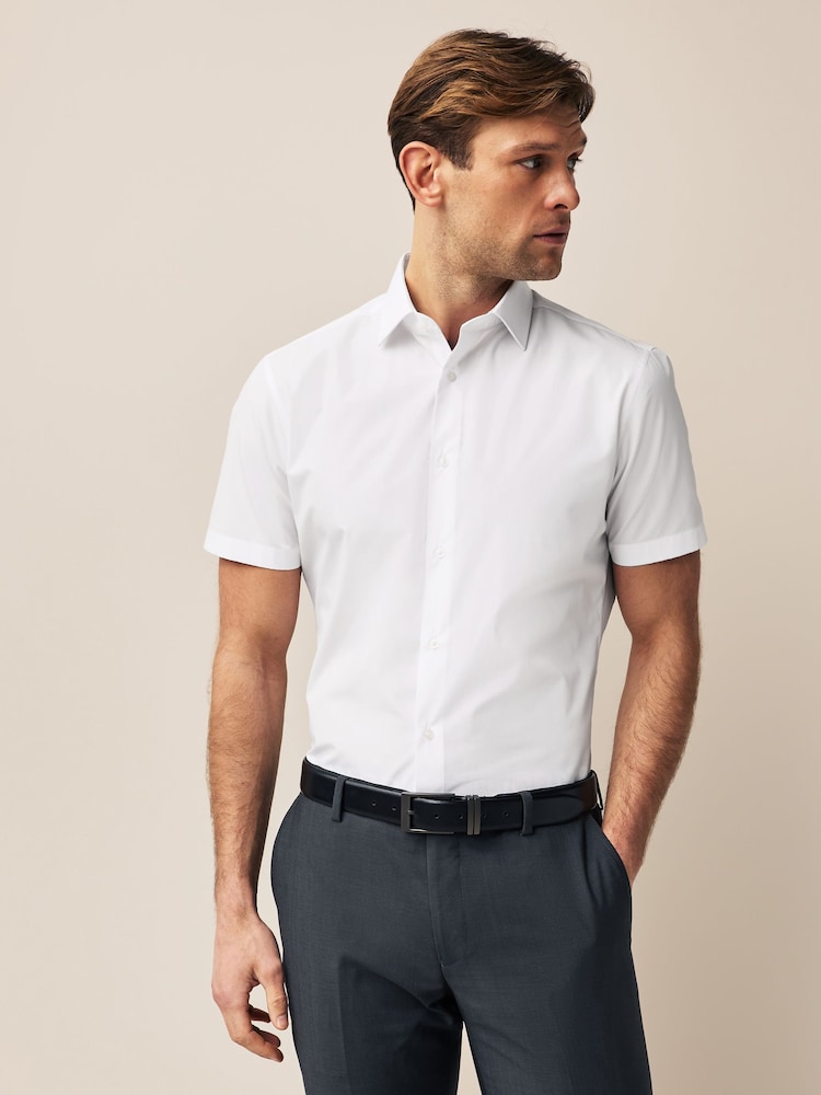 Белый - Зауженный крой - Easy Care Short Sleeve Smart Shirts 3 Pack - Изображение 2 из 7