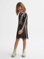 Reiss Black Kate 4-9 yrs Polka Dot Tie Neck Mini Dress - Image 1 of 6