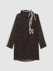 Reiss Black Kate 4-9 yrs Polka Dot Tie Neck Mini Dress - Image 2 of 6