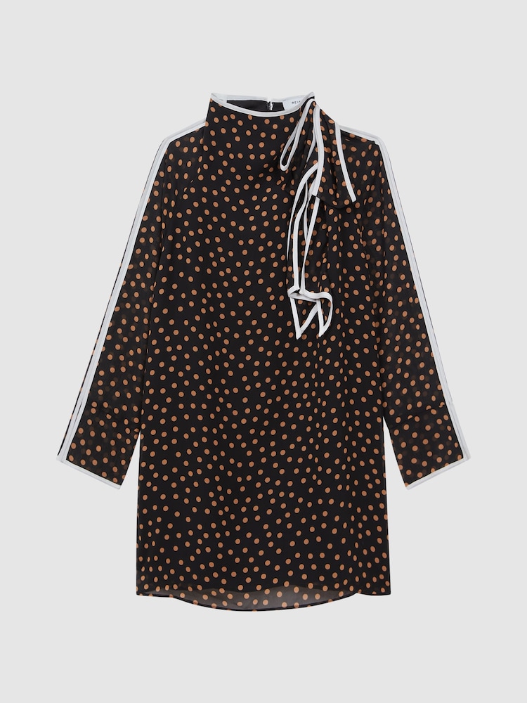 Reiss Black Kate 4-9 yrs Polka Dot Tie Neck Mini Dress - Image 2 of 6