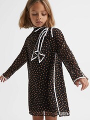 Reiss Black Kate 4-9 yrs Polka Dot Tie Neck Mini Dress - Image 3 of 6