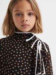 Reiss Black Kate 4-9 yrs Polka Dot Tie Neck Mini Dress - Image 4 of 6