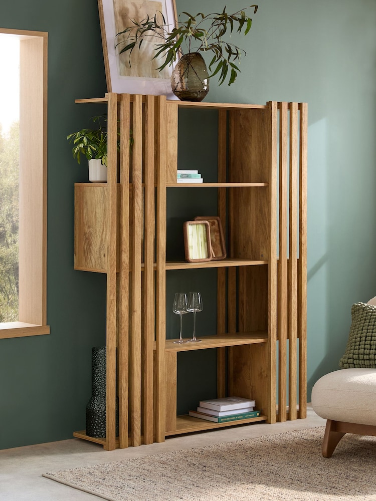 Natural Slatted Mango Wood Effect Shelf - Image 1 of 5