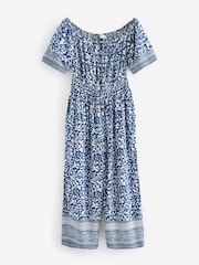 Blue/White Off Shoulder Wide Leg Jumpsuit - Image 6 of 7