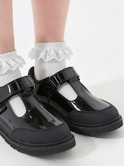 Toezone Black Ava Patent Leather Bumper Rip Tape School Shoes - Image 4 of 11