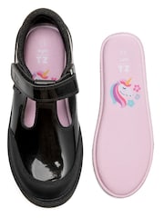 Toezone Black Ava Patent Leather Bumper Rip Tape School Shoes - Image 6 of 11