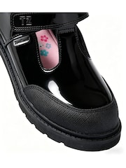 Toezone Black Ava Patent Leather Bumper Rip Tape School Shoes - Image 9 of 11