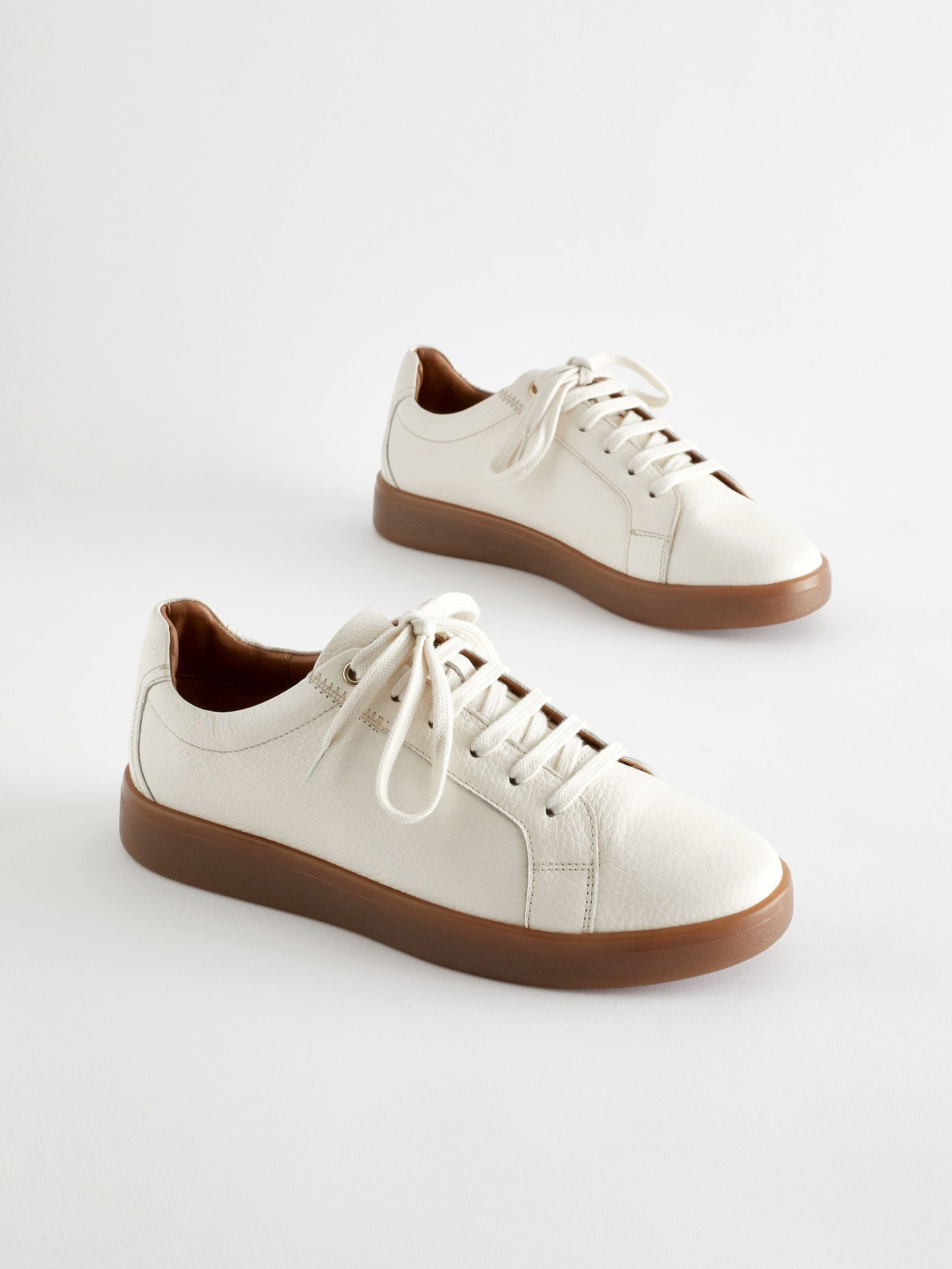 Buy White Tan Signature Leather Lace Up Trainers from Next Luxembourg