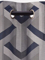 Navy Blue Jacquard Optical Geometric Unlined Eyelet Curtains - Image 4 of 5