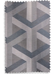 Navy Blue Jacquard Optical Geometric Unlined Eyelet Curtains - Image 5 of 5
