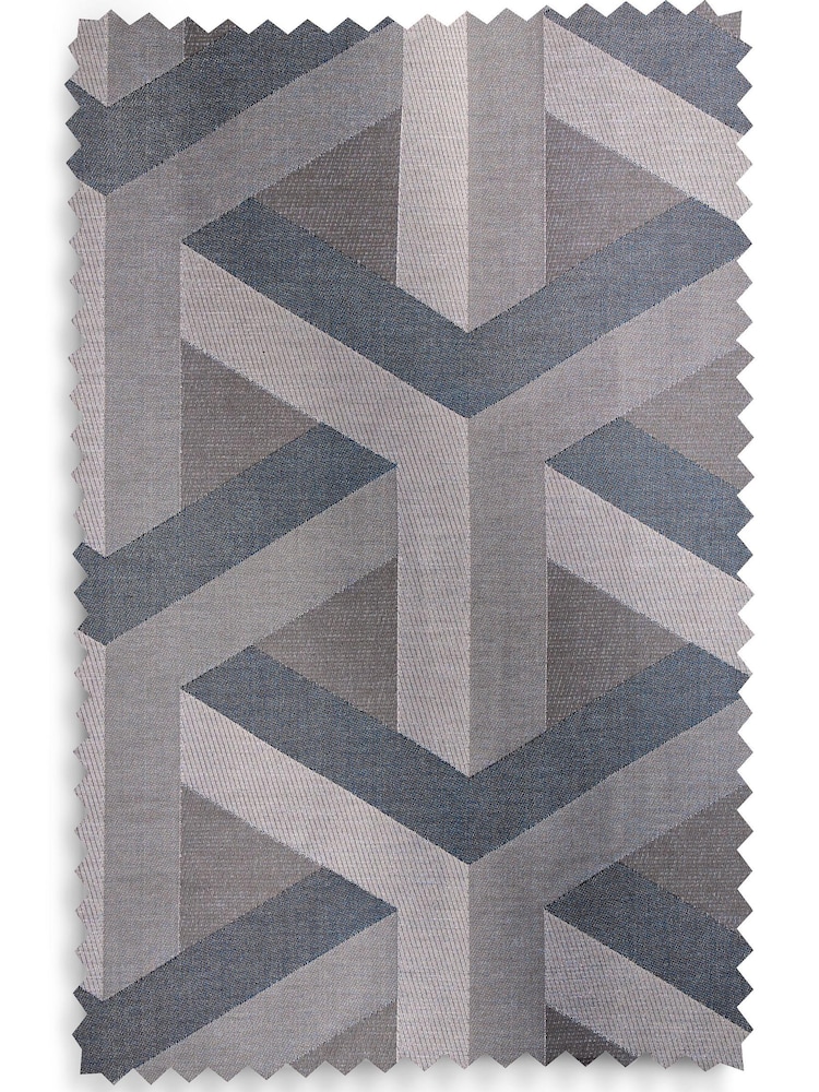 Navy Blue Jacquard Optical Geometric Unlined Eyelet Curtains - Image 5 of 5