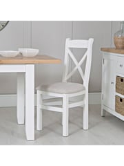 K Interiors White Oak Windsor Solid Wood Cross Back Fabric Seat Dining Chair Set of 2 - Image 1 of 5