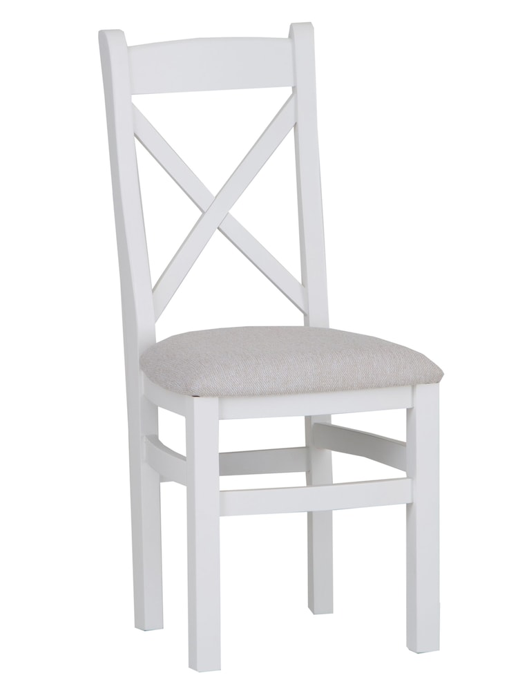 K Interiors White Oak Windsor Solid Wood Cross Back Fabric Seat Dining Chair Set of 2 - Image 2 of 5
