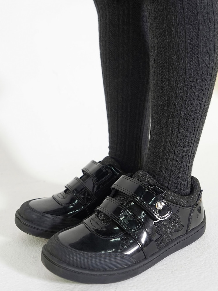 Toezone Black Kira Rubber Patent Double Rip-Tape Unicorn School Shoes - Image 1 of 11 Toezone Black Kira Rubber Patent Double Rip-Tape Unicorn School Shoes - Image 1 of 11