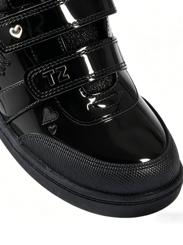Toezone Black Kira Rubber Patent Double Rip-Tape Unicorn School Shoes - Image 11 of 11 Toezone Black Kira Rubber Patent Double Rip-Tape Unicorn School Shoes - Image 11 of 11
