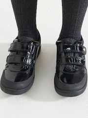 Toezone Black Kira  Rubber Patent Double Rip-Tape Unicorn School Shoes - Image 2 of 11