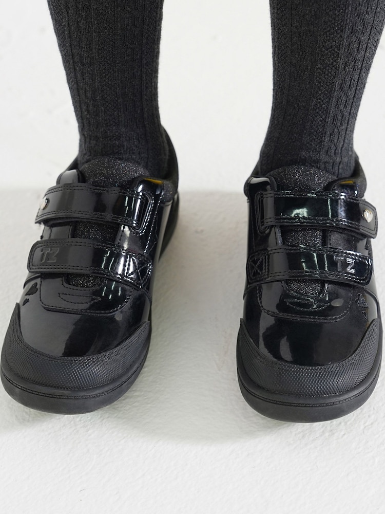 Toezone Black Kira Rubber Patent Double Rip-Tape Unicorn School Shoes - Image 2 of 11 Toezone Black Kira Rubber Patent Double Rip-Tape Unicorn School Shoes - Image 2 of 11