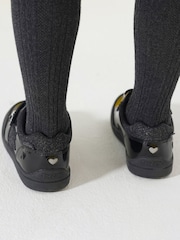 Toezone Black Kira  Rubber Patent Double Rip-Tape Unicorn School Shoes - Image 3 of 11