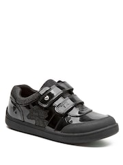 Toezone Black Kira  Rubber Patent Double Rip-Tape Unicorn School Shoes - Image 6 of 11