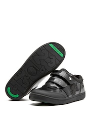 Toezone Black Kira  Rubber Patent Double Rip-Tape Unicorn School Shoes - Image 7 of 11