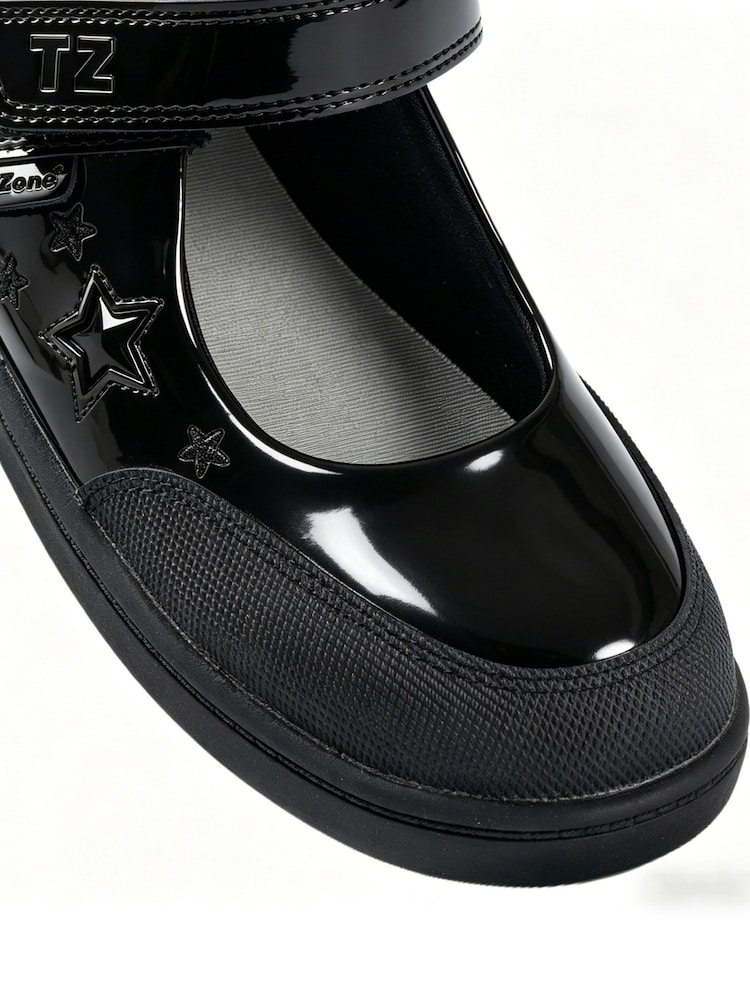 Toezone Black Zola Rubber Patent Leather Star Rip Tape School Shoes - Image 9 of 9