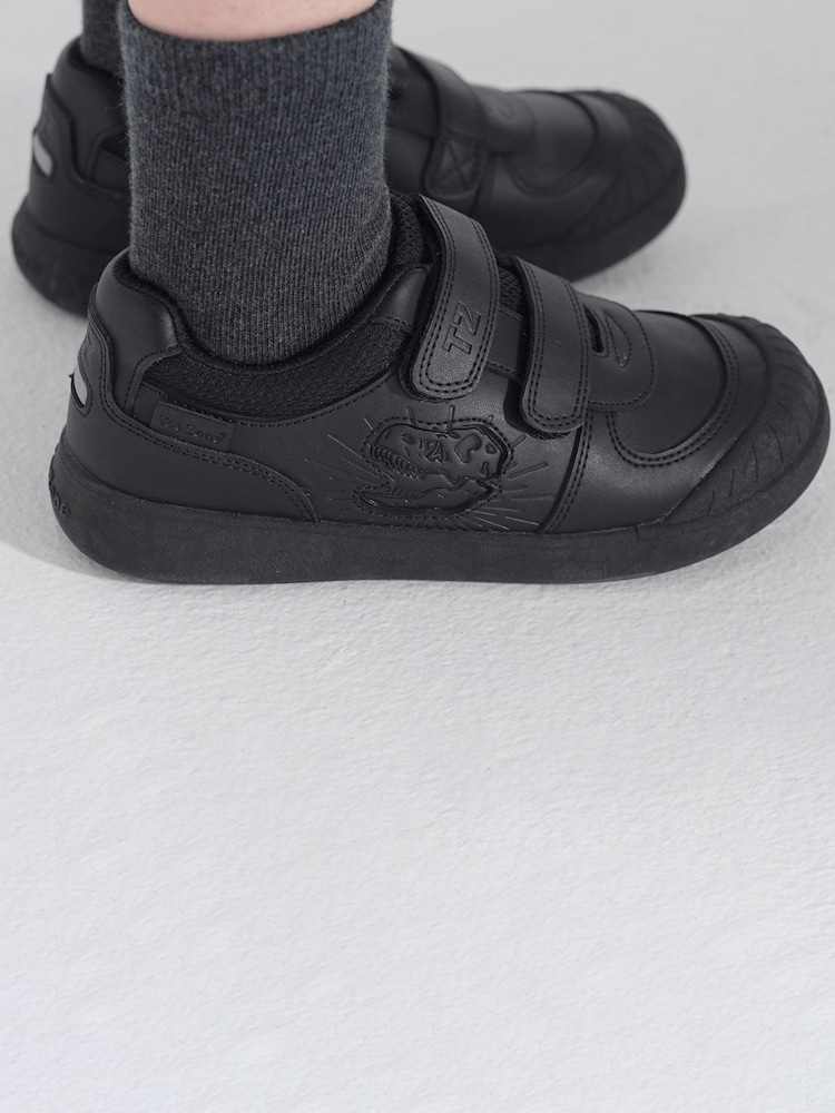 Toezone Black Noah Black Rip Tape Dinosaur Character School Shoes - Image 2 of 10 Toezone Black Noah Black Rip Tape Dinosaur Character School Shoes - Image 2 of 10