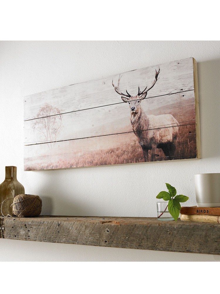 Art For The Home Natural Stag Wooden Plaque - Image 1 of 2