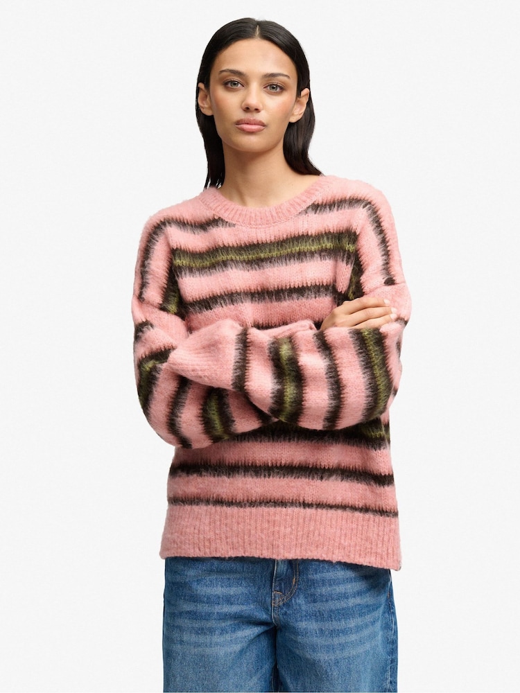 Superdry Pink Slouchy Brushed Knit Jumper - Image 1 of 6