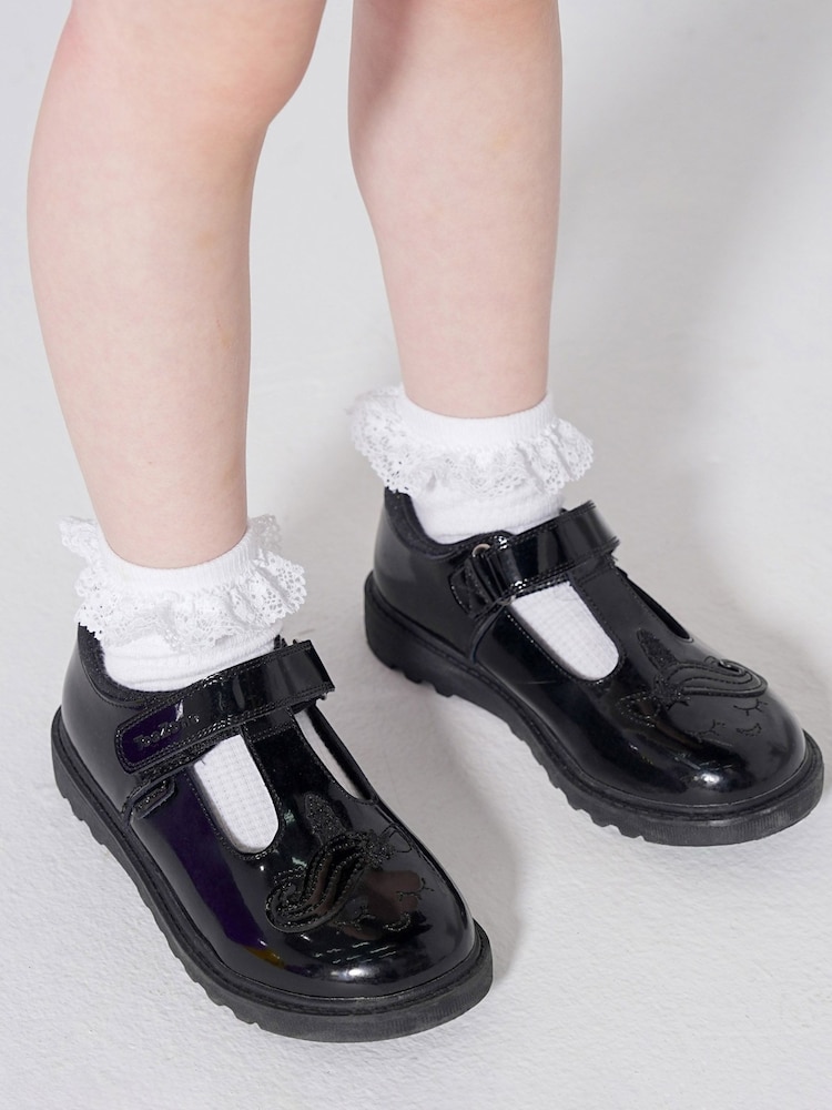 Toezone Black Matilda Patent Leather Unicorn Rip Tape School Shoes - Image 1 of 11 Toezone Black Matilda Patent Leather Unicorn Rip Tape School Shoes - Image 1 of 11