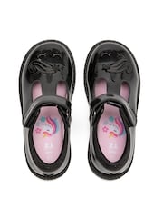 Toezone Black Matilda Patent Leather Unicorn Rip Tape School Shoes - Image 10 of 11
