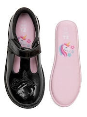 Toezone Black Matilda Patent Leather Unicorn Rip Tape School Shoes - Image 11 of 11