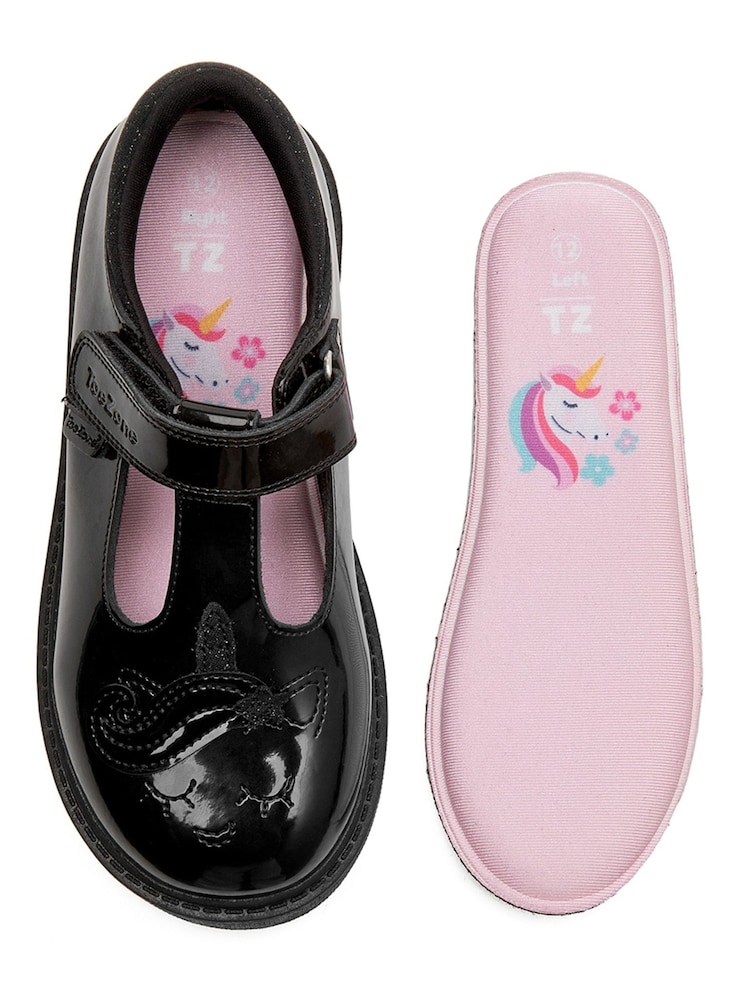 Toezone Black Matilda Patent Leather Unicorn Rip Tape School Shoes - Image 11 of 11 Toezone Black Matilda Patent Leather Unicorn Rip Tape School Shoes - Image 11 of 11