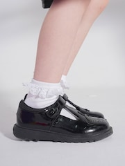 Toezone Black Matilda Patent Leather Unicorn Rip Tape School Shoes - Image 3 of 11