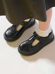 Toezone Black Matilda Patent Leather Unicorn Rip Tape School Shoes - Image 4 of 11