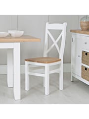 K Interiors White Oak Windsor Solid Wood Cross Back Wooden Seat Dining Chair Set of 2 - Image 1 of 5