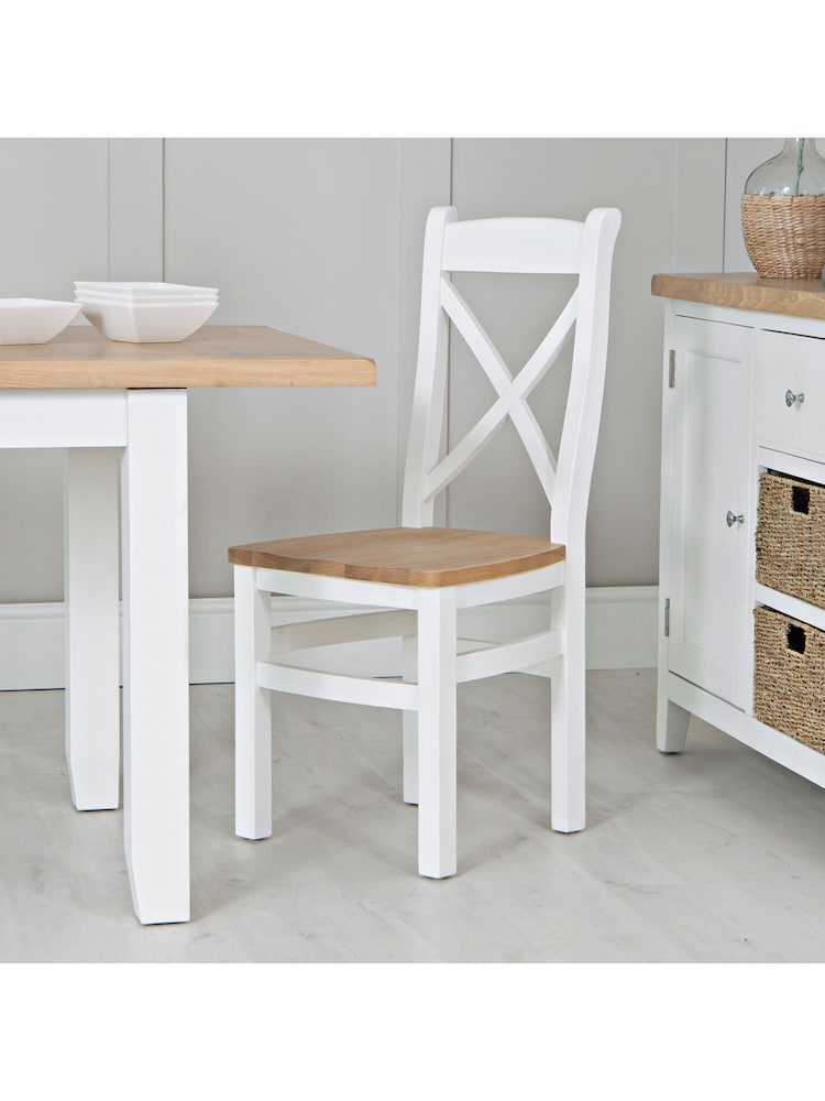 K Interiors White Oak Windsor Solid Wood Cross Back Wooden Seat Dining Chair Set of 2 - Image 1 of 5