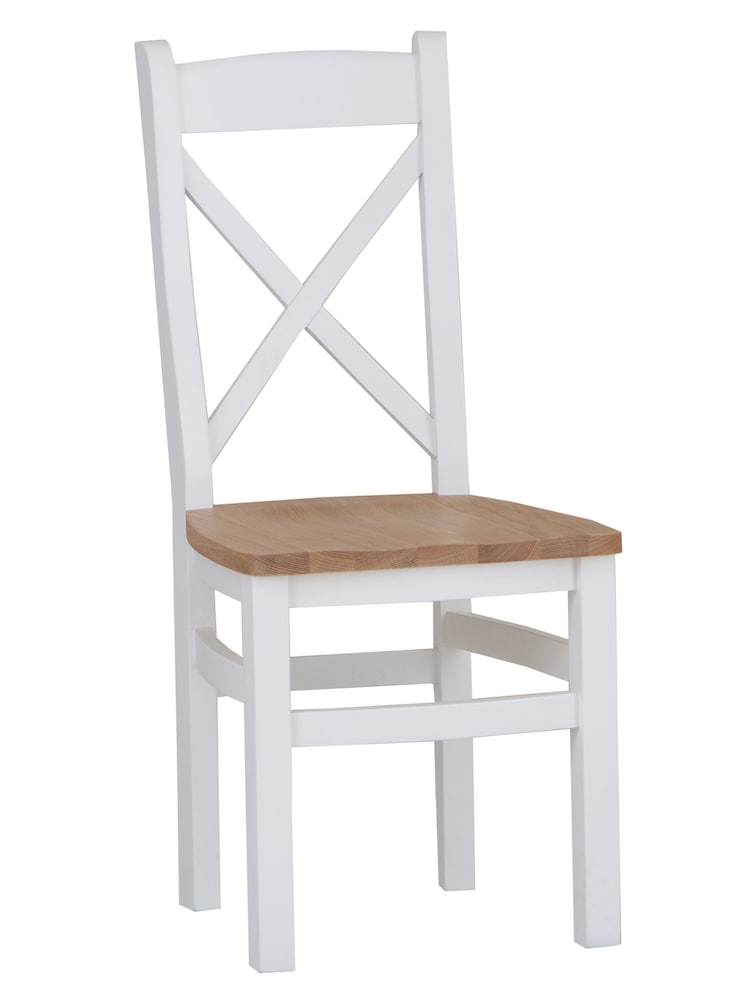 K Interiors White Oak Windsor Solid Wood Cross Back Wooden Seat Dining Chair Set of 2 - Image 5 of 5