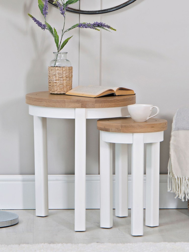 K Interiors White Oak Windsor Solid Wood Round Nest Of 2 Tables - Image 1 of 5