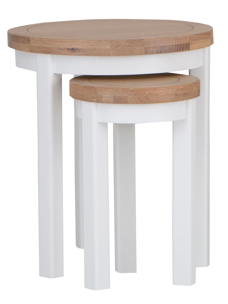 K Interiors White Oak Windsor Solid Wood Round Nest Of 2 Tables - Image 5 of 5