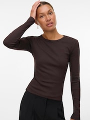 VERO MODA Chocolate Brown Long Sleeve Ribbed T-Shirt - Image 1 of 5