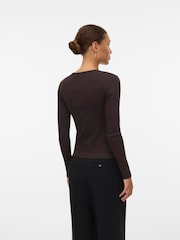 VERO MODA Chocolate Brown Long Sleeve Ribbed T-Shirt - Image 4 of 5
