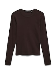VERO MODA Chocolate Brown Long Sleeve Ribbed T-Shirt - Image 5 of 5
